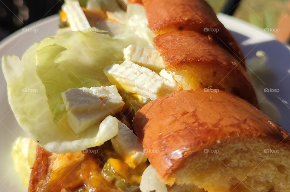 Garlic bread, burger