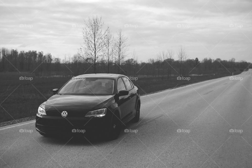 Jetta. A VW Jetta in a country road