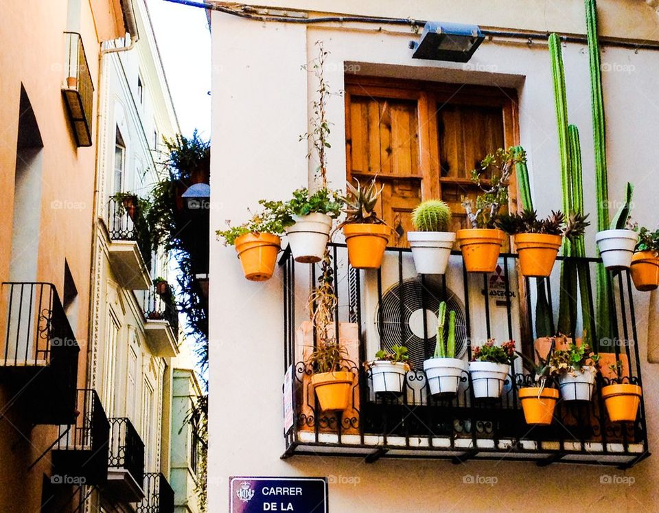 Pots on balcony