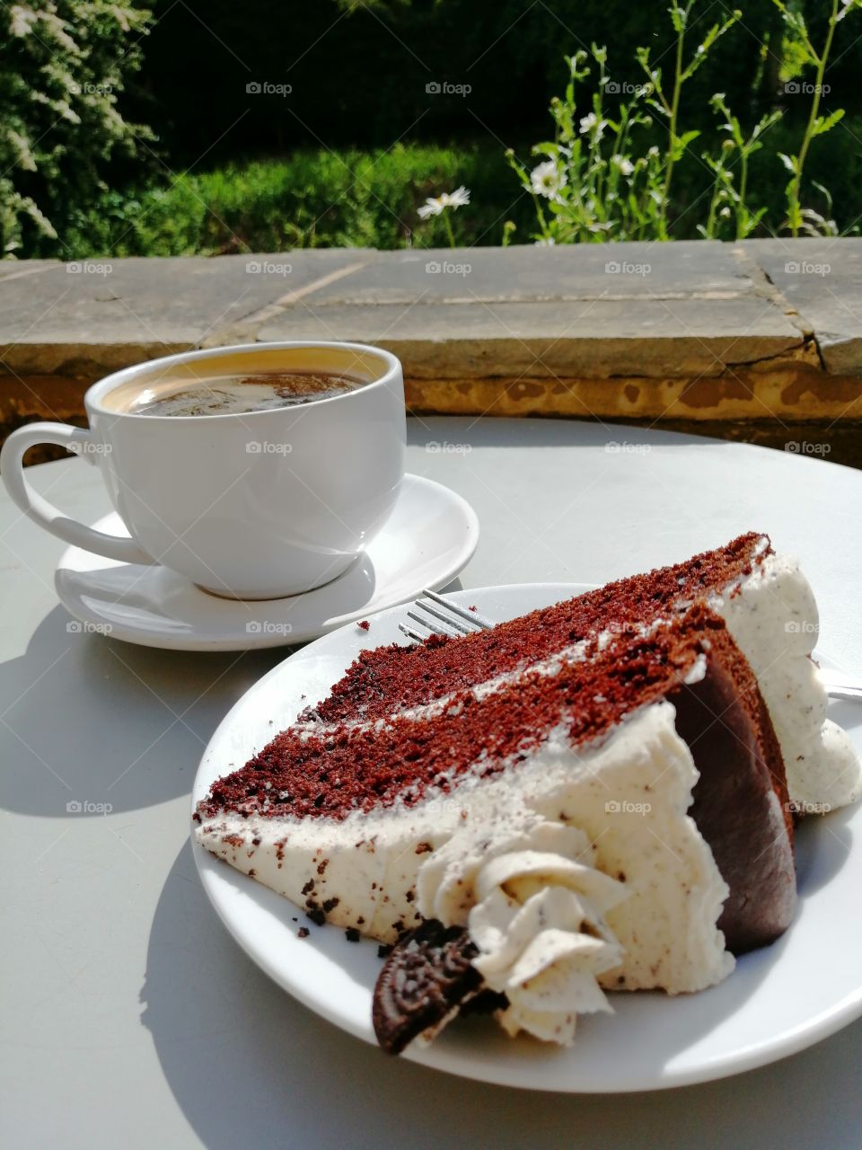 Coffee and cake in the Peak District sunshine