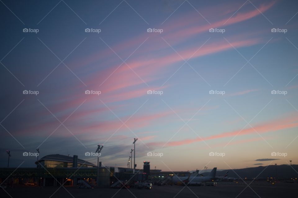 Sunset in barcelona airport