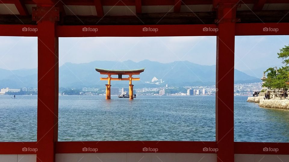 Picturesque view of the Miyajima floating torii