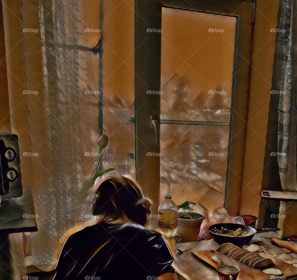 Winter evening in the kitchen.