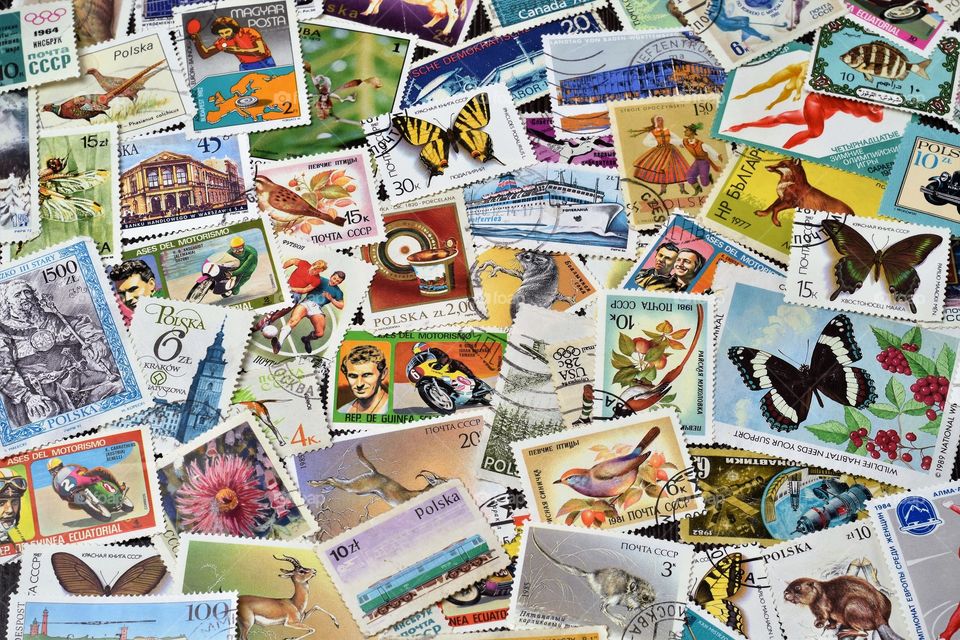 Colored postage stamps