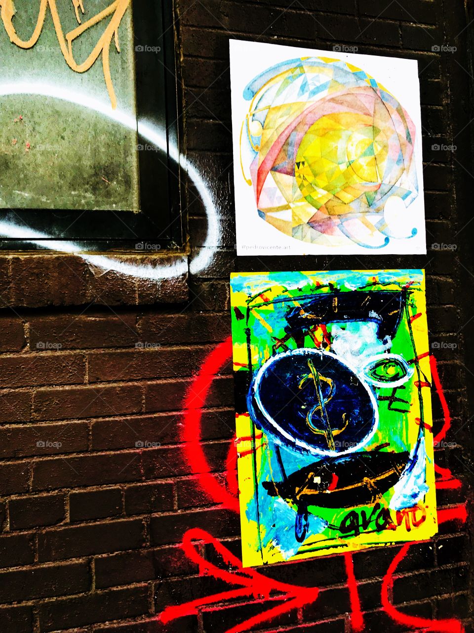 Art and graffiti on Wall in Greenwich Village New York City 