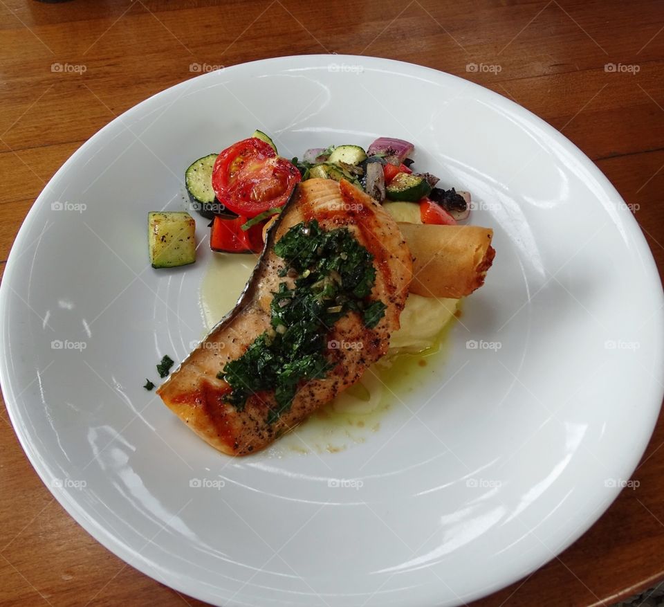 Salmon Dinner. Eating out