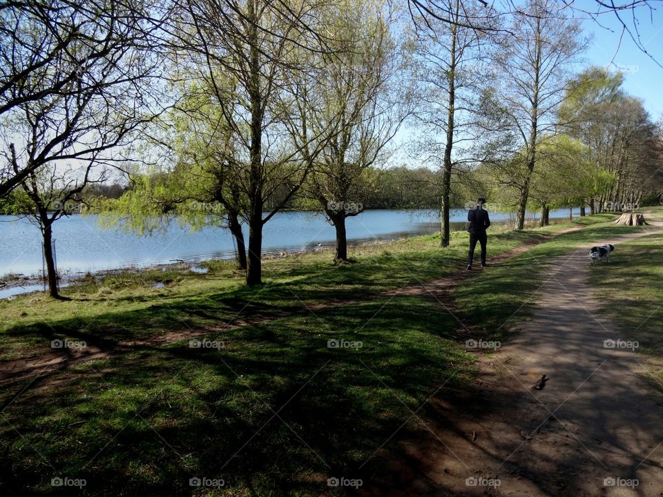 walk. Walking man enjoing the sunshine and fresh air