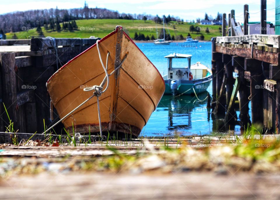 Boats on the water in a maritime fishing town.