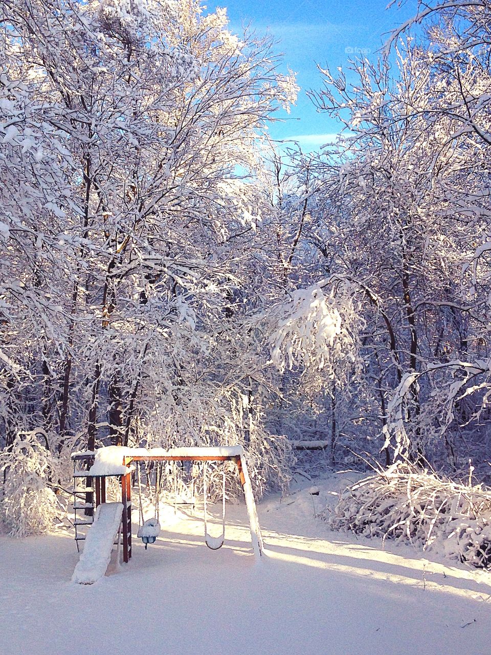 Swing covering with snow