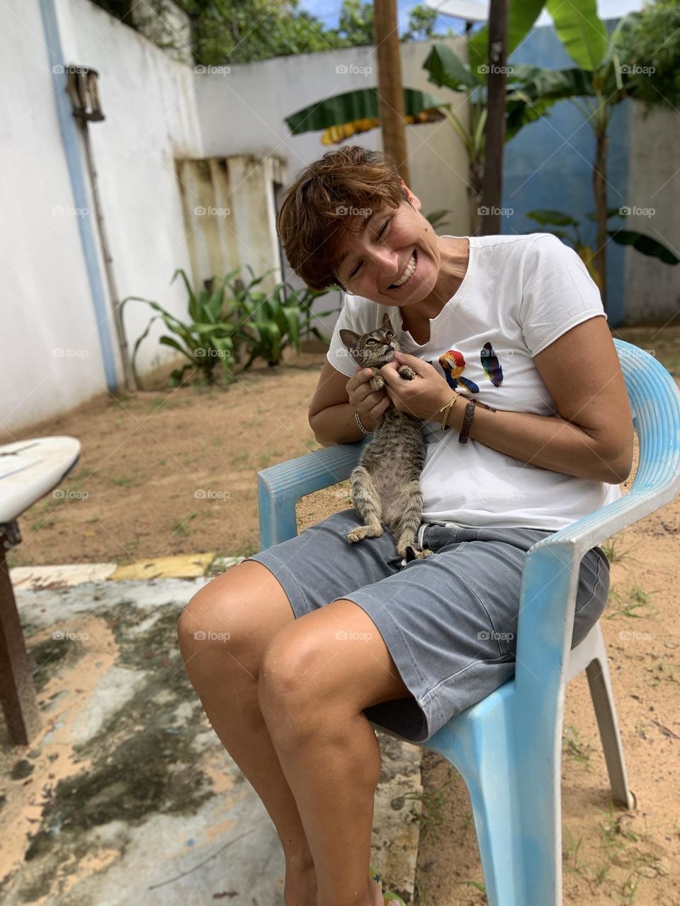 Woman happy with little cat