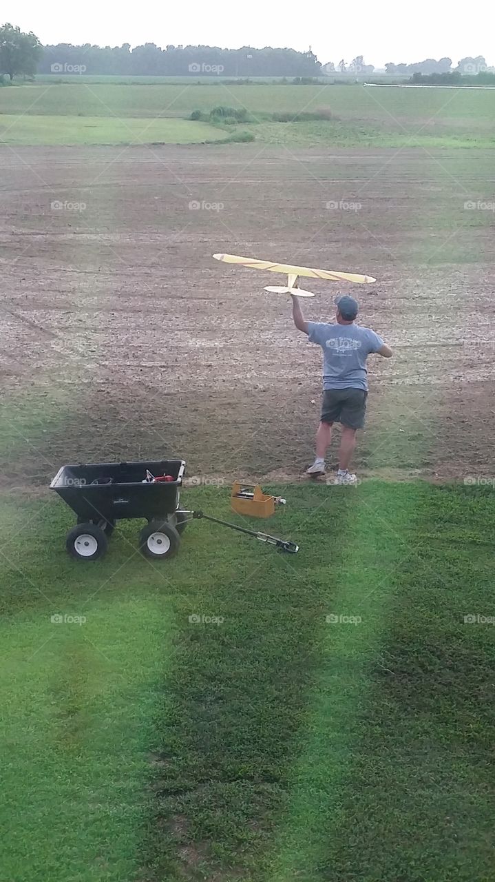 Remote control airplane. My Hubby flying his models