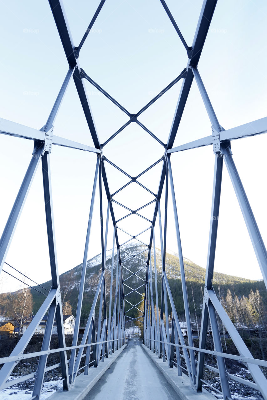 Geometric metal bridge in Norwegian mountains 
