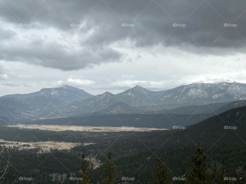 A beautiful overcast view of the Rocky Mountains in Colorado 