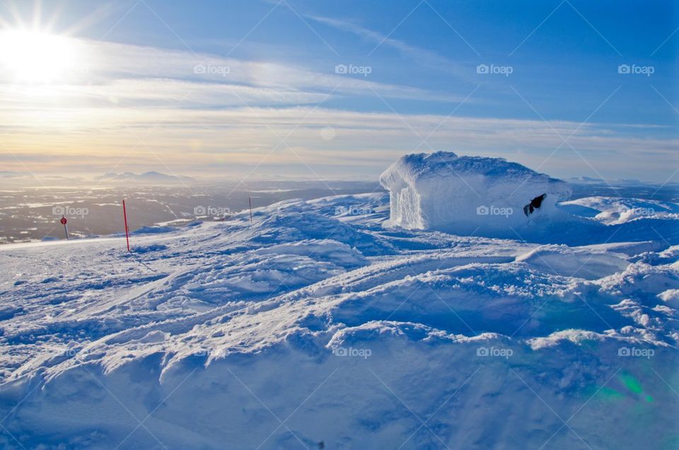 On the top of the mountain, winter view