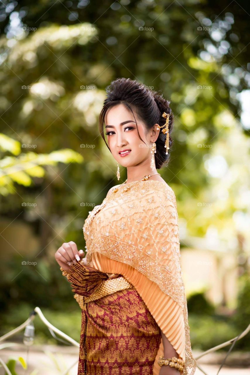 Beautiful girl with Khmer traditional cloth