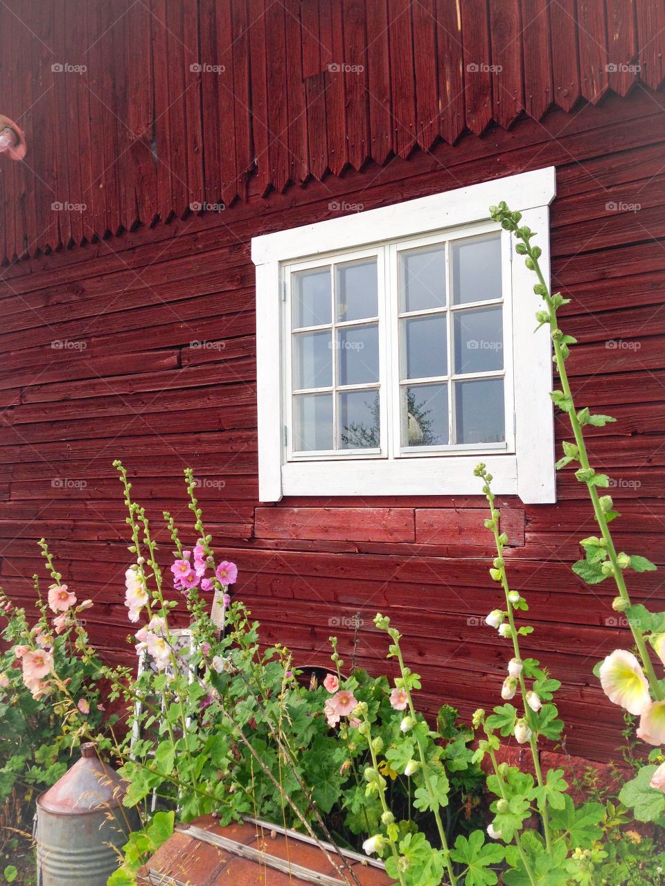 red wooden house facade