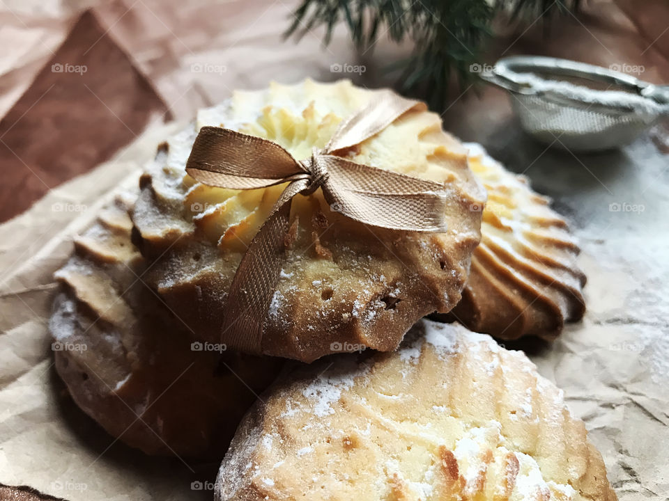 Festive brother homemade cookies with sugar powder 