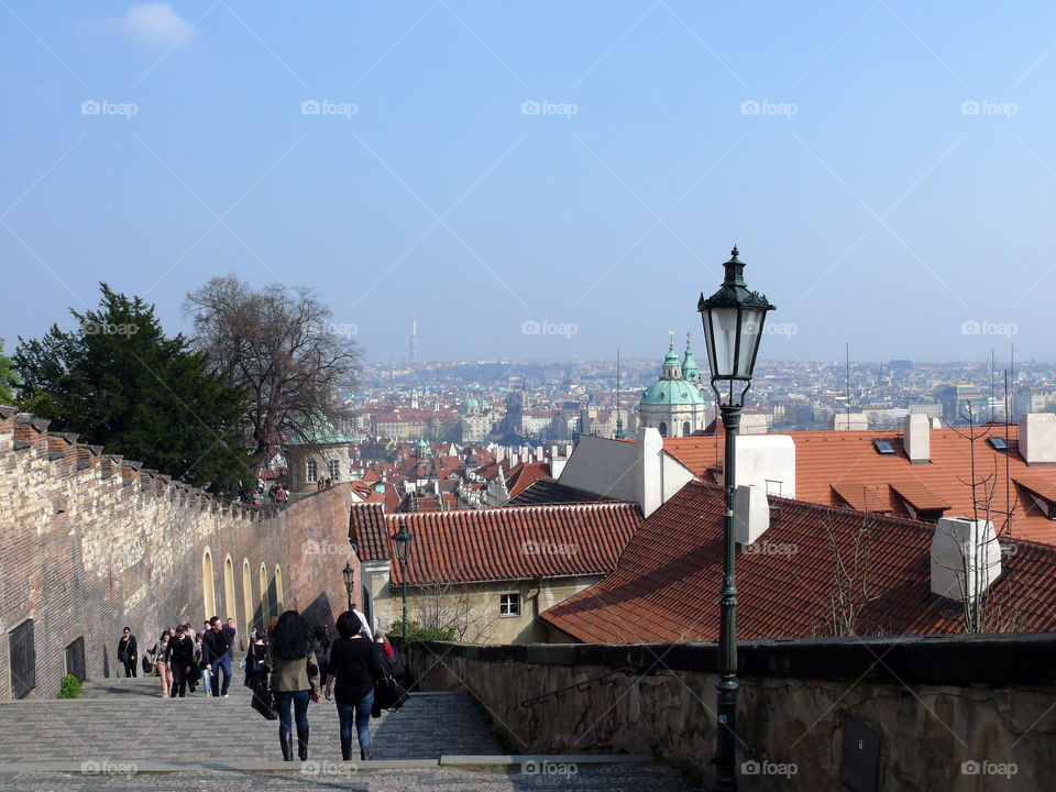 Large group of people outdoors in Prague, Czech Republic.