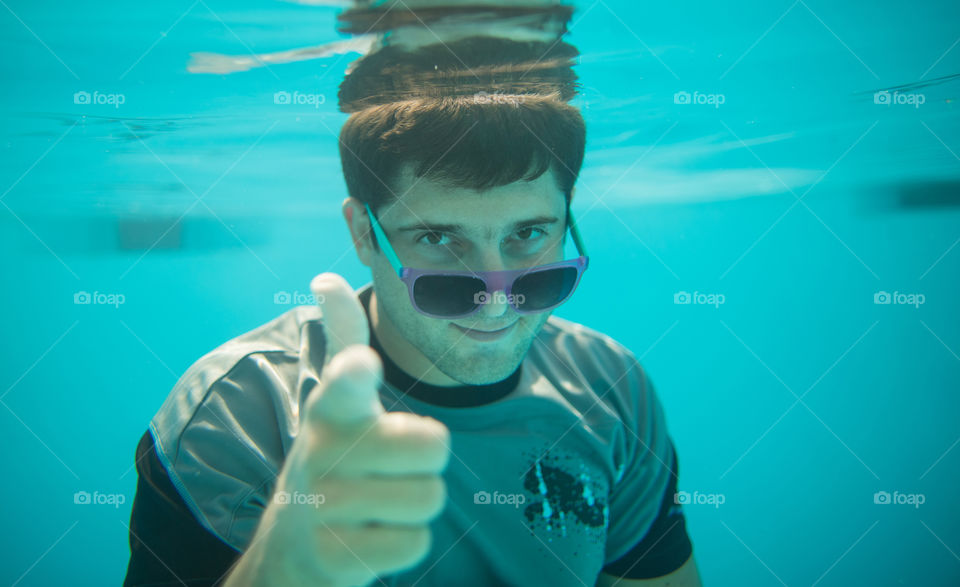 happy guy under water, emotions, joy