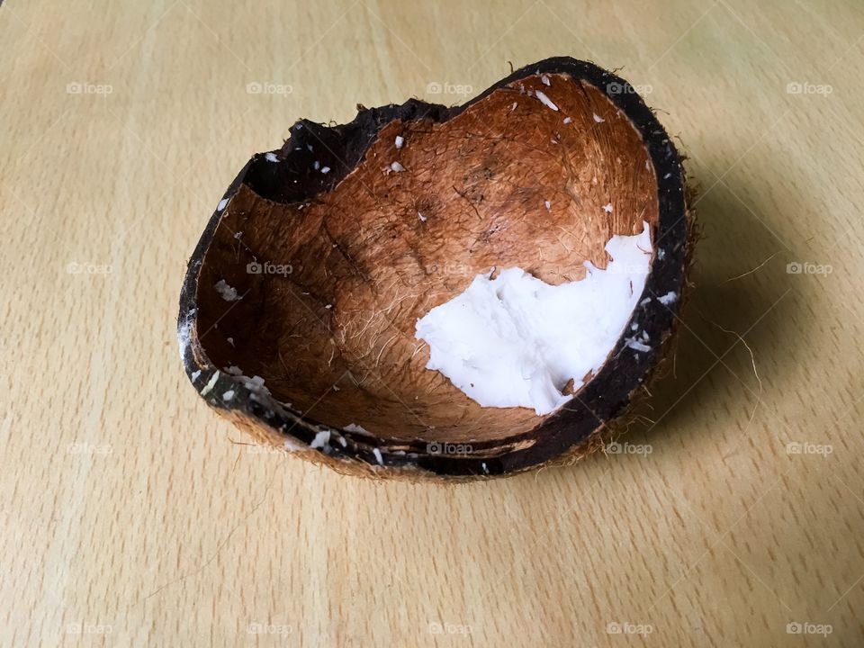 Coconut broken and bitten