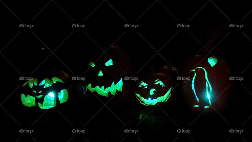Green lit jack-o-lanterns