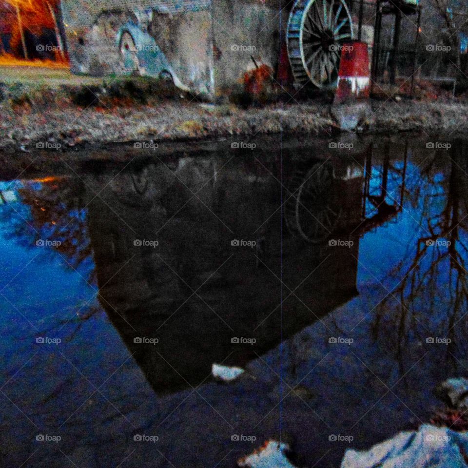 old mill water wheel reflection