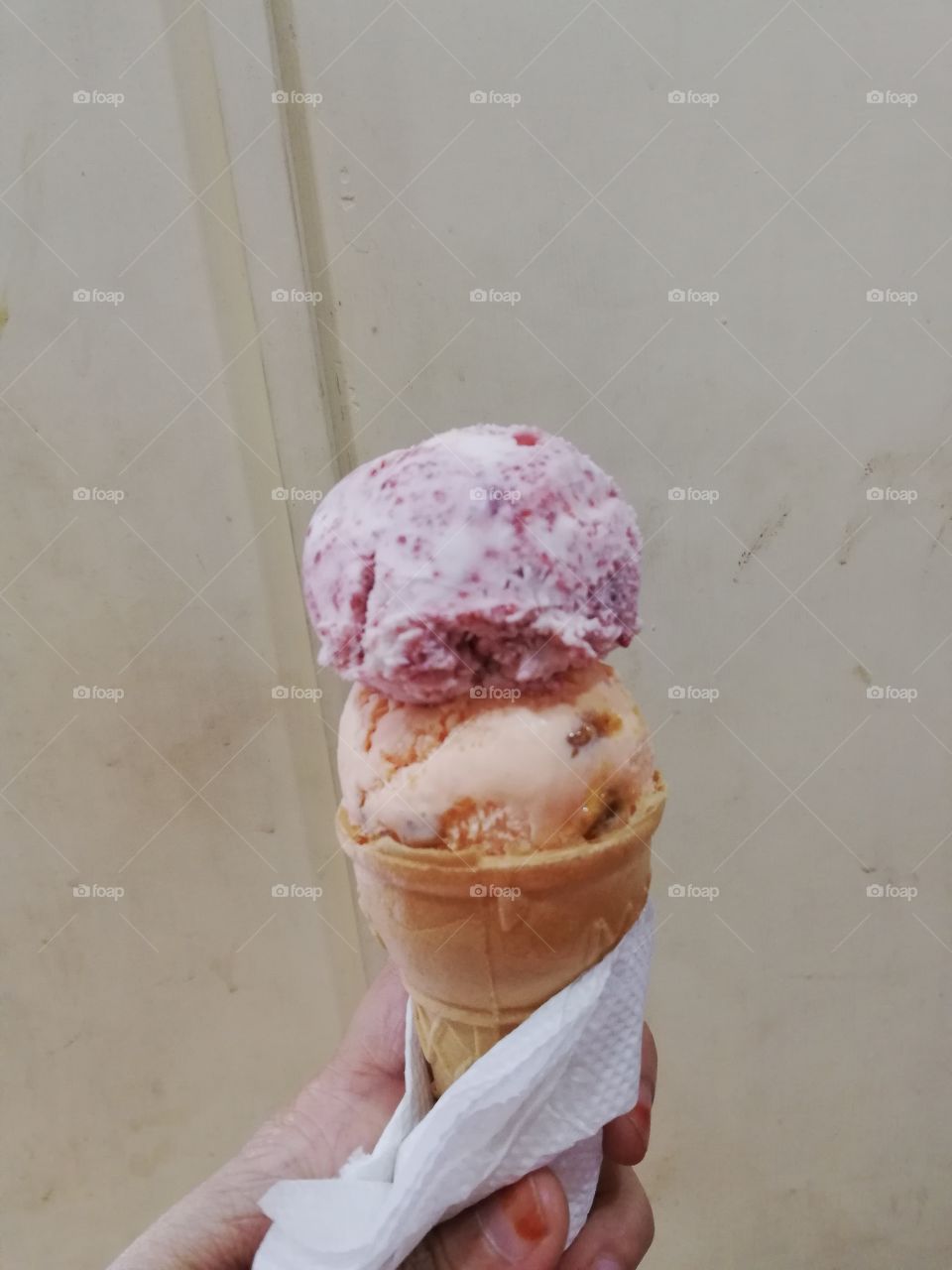 Double scoop of havmor ice-cream in a cone