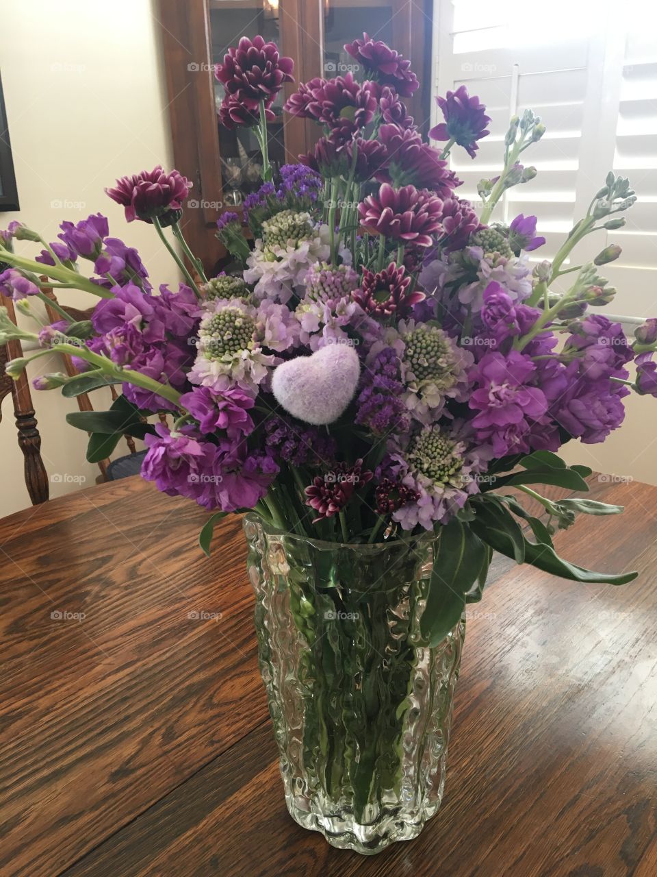 Lavender flowers, stock, Scabiosa, pom-poms and hearts