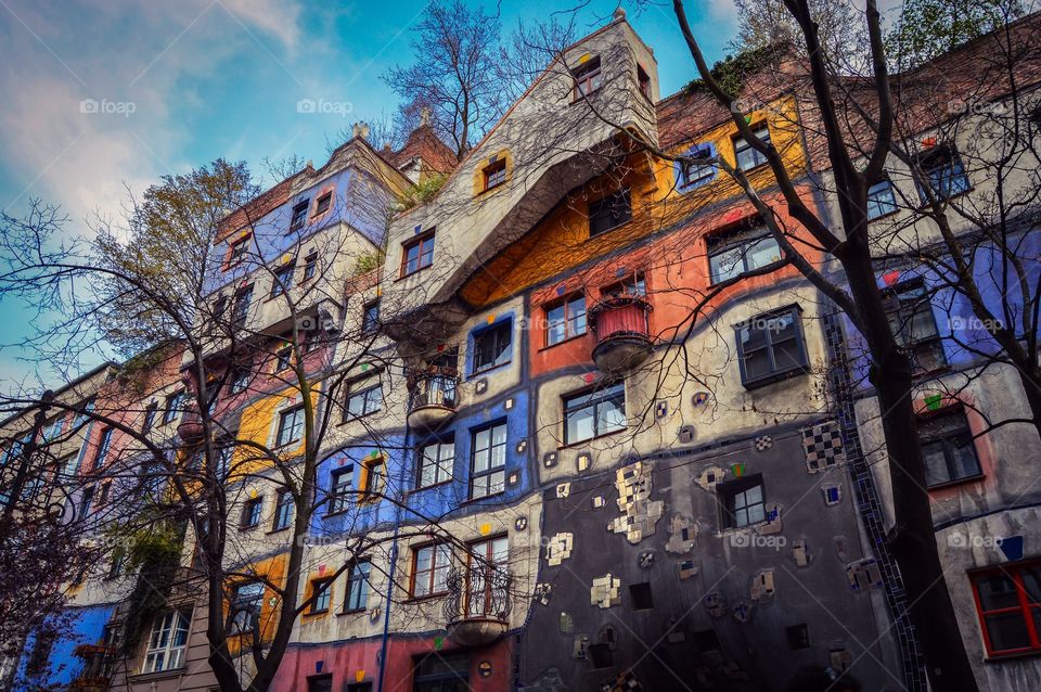 Colourful facade of the hundertwasser house