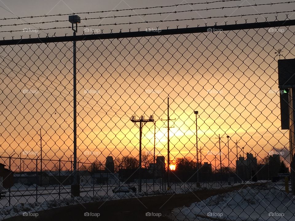 Sunrise with full color in Michigan on a frosty morning