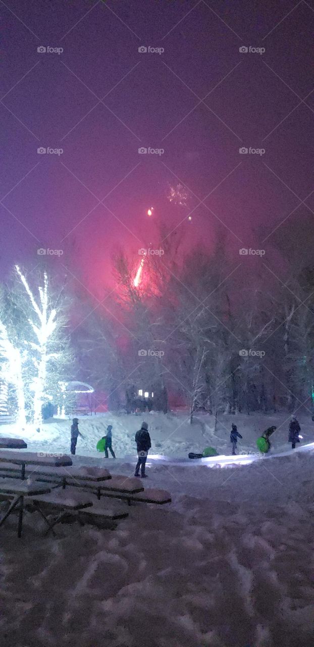fireworks and snow