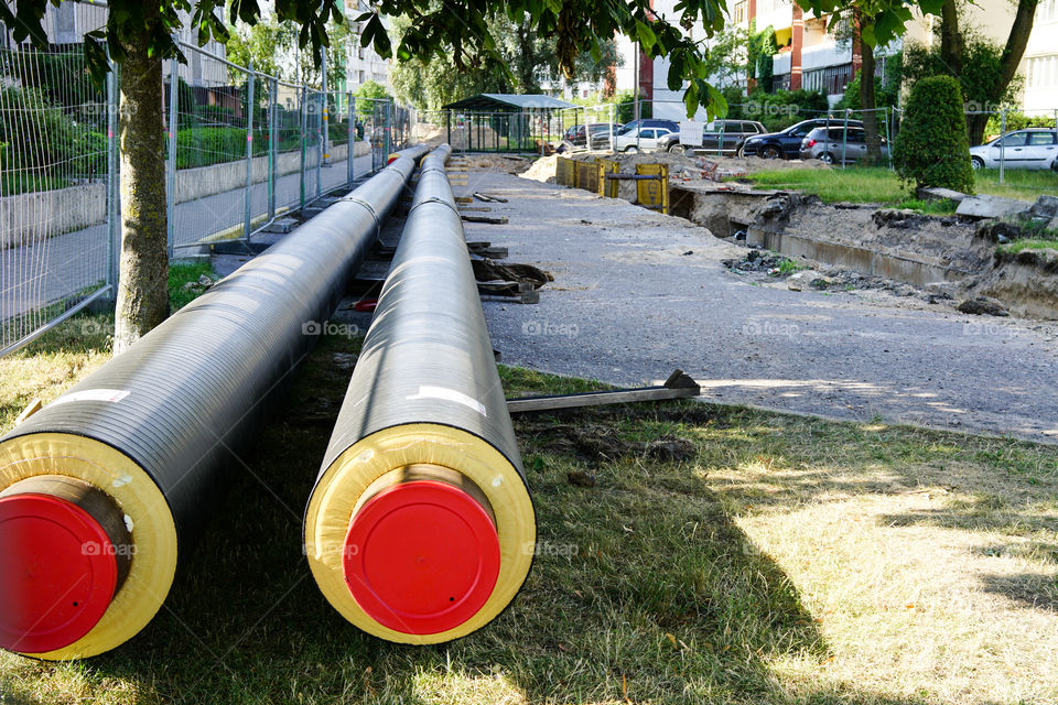 replacement and reconstruction of the heating system, pipelines on the street in the city
