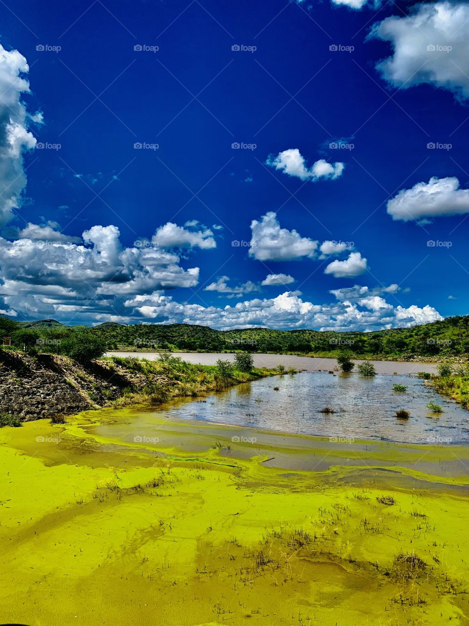 Dirty water at the entrance of the dam from the lake. 