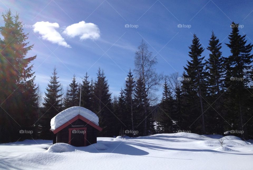 winter snow small house blue sky by aja064