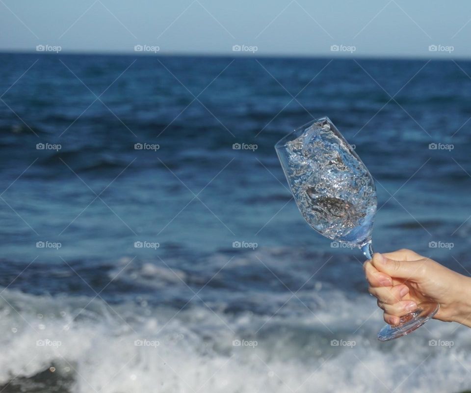 Sea#waves#sky#glass#hand