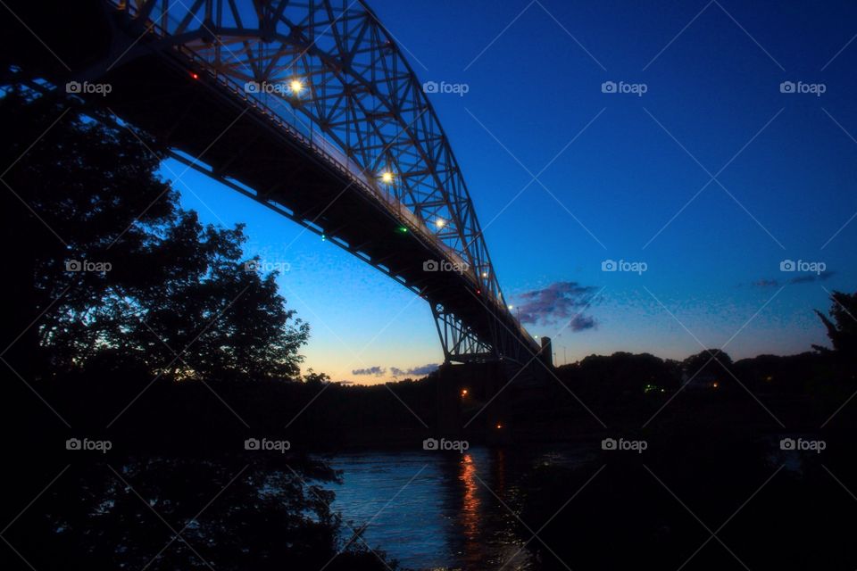 Sag at Sunset. Sagamore bridge from the Cape side, just after sunset