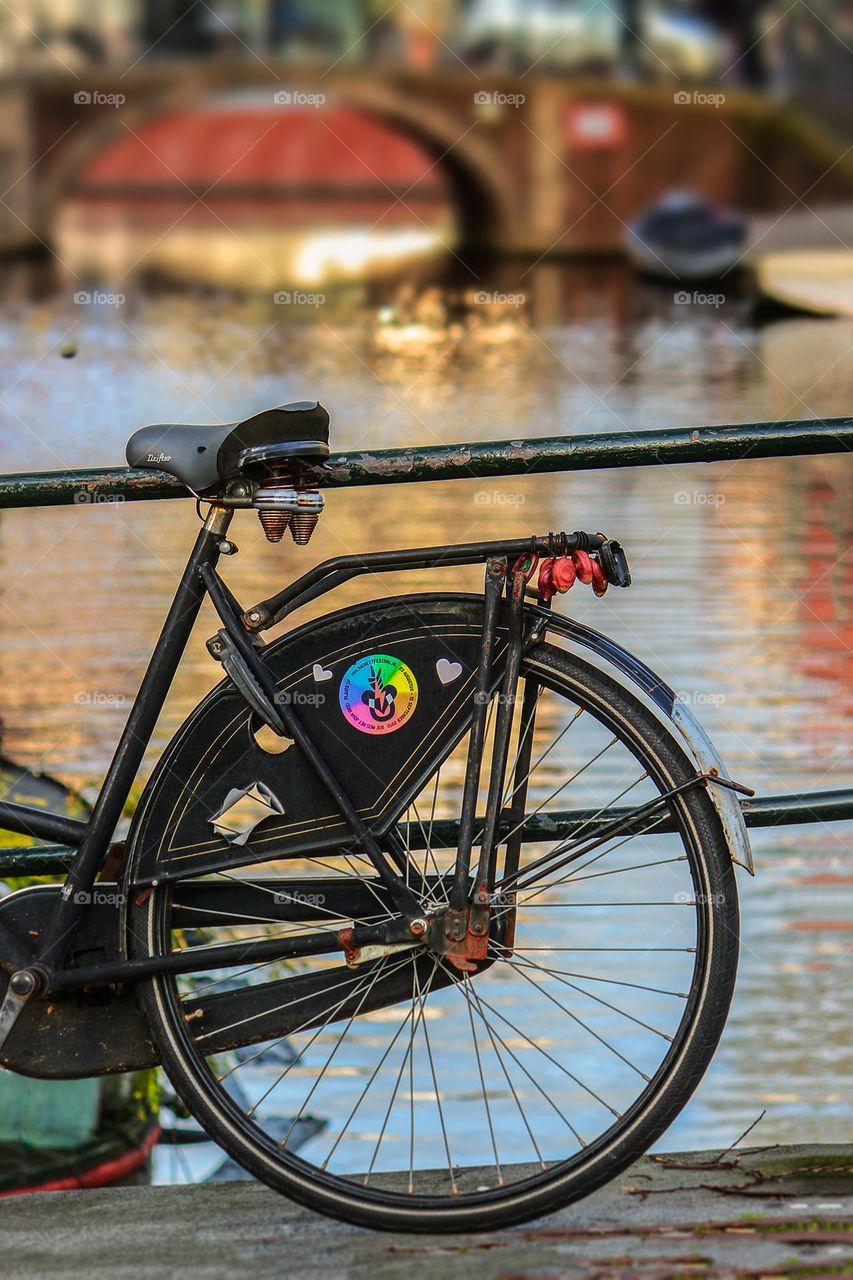 Oldfashion bike on a bridge