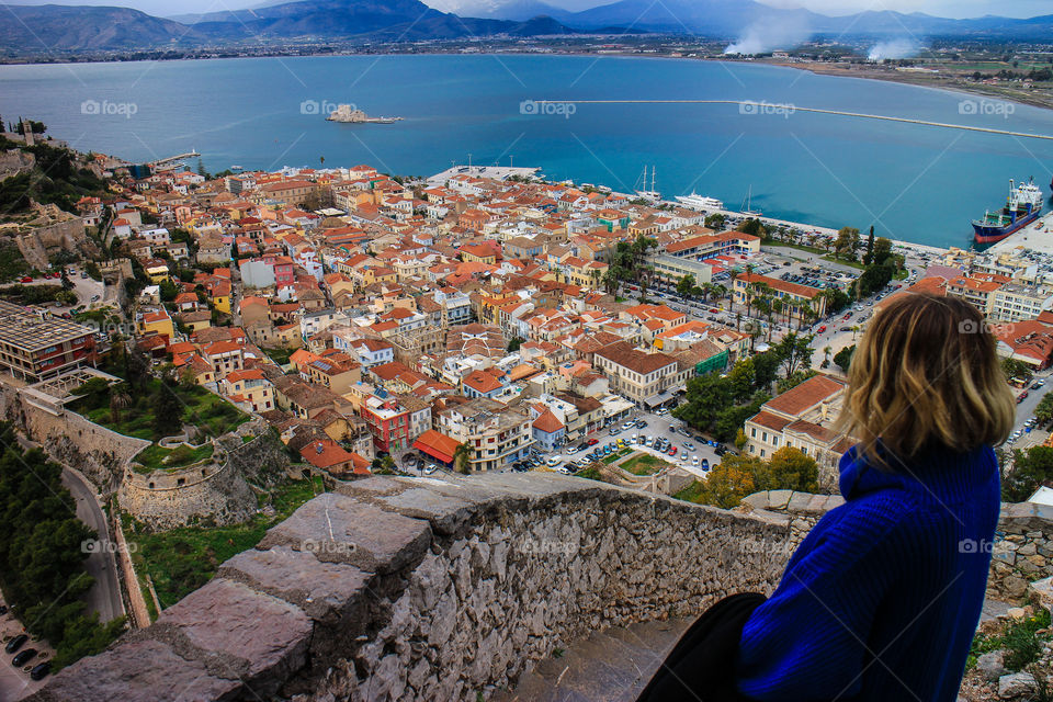 Nafplio, Greece, seen from above the Palamidi Castle.