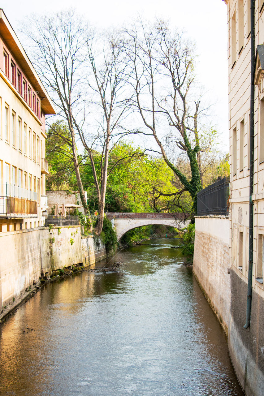 Arch bridge over the river