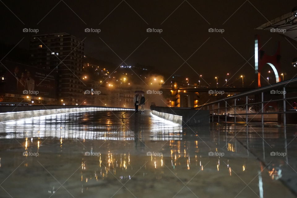 City#bridge#smoke#lights#night#sky#humans#reflect#fog