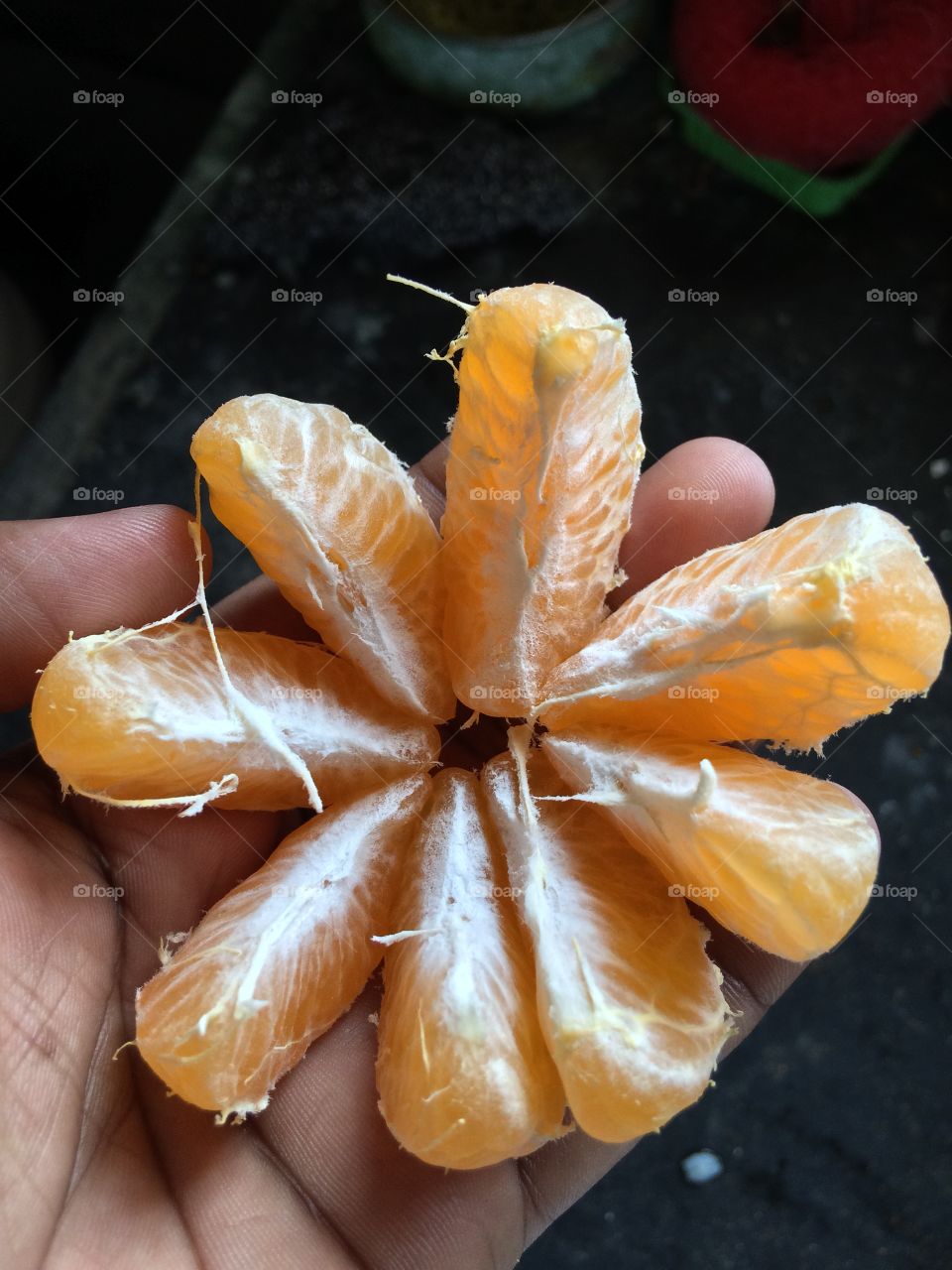 High angle view of slice orange