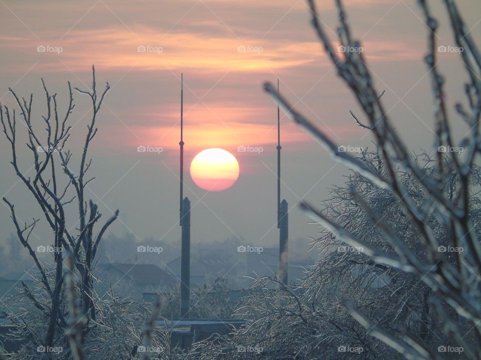 Frozen sunset in Bucharest