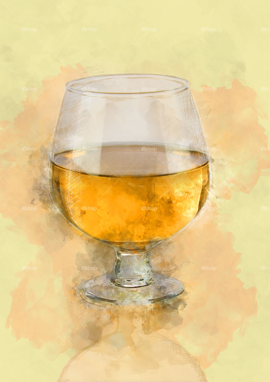 Artistic white Wine glass water color painting