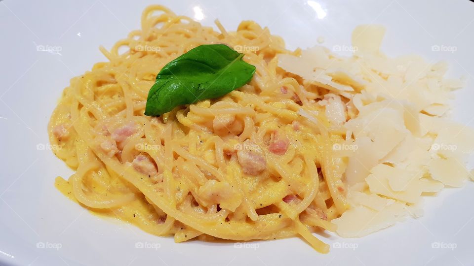 Pasta alla carbonara directly from Italy.  Real italian pasta , Real italian taste. Eat it with your eyes....