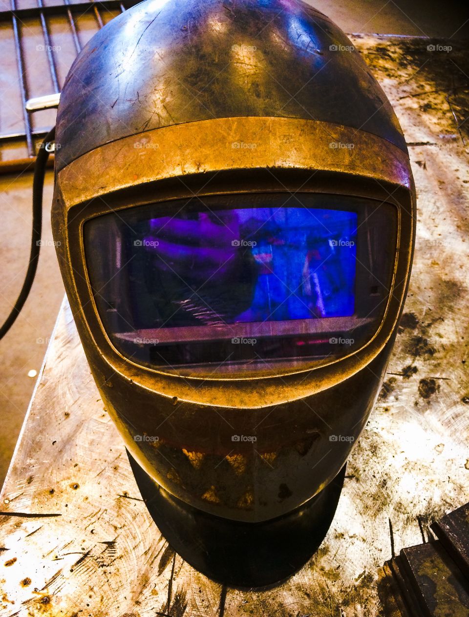 Welding helmet. Helmet belonging to a welder