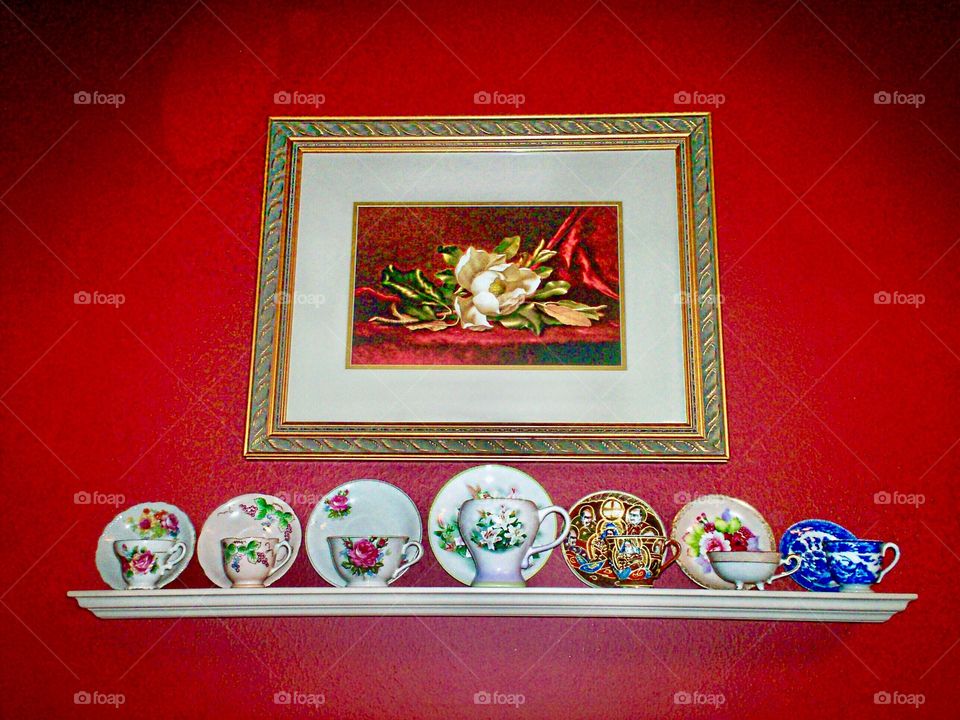 Antique tea cups and saucers.