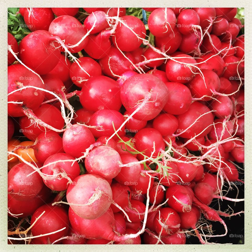 Radishes at a farmers market in Seattle Washington