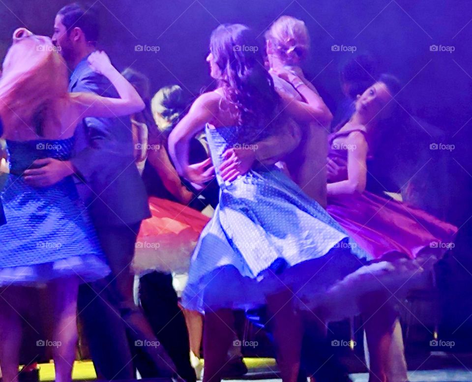 This is a closeup of the dancing couples in the high school ball scene in “West Side Story” performed by students at the music academy in “Regensburg”, Germany. This performance sizzles with hot Latin energy. 2024. Hypnotic Productions
