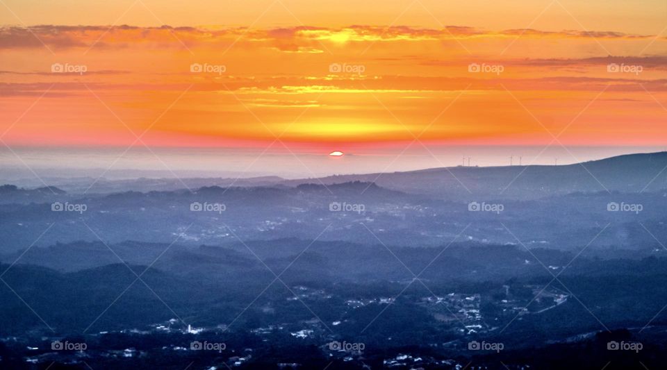 Sunset viewed from Serra de Alvaiázere across Vale da Couda, Portugal