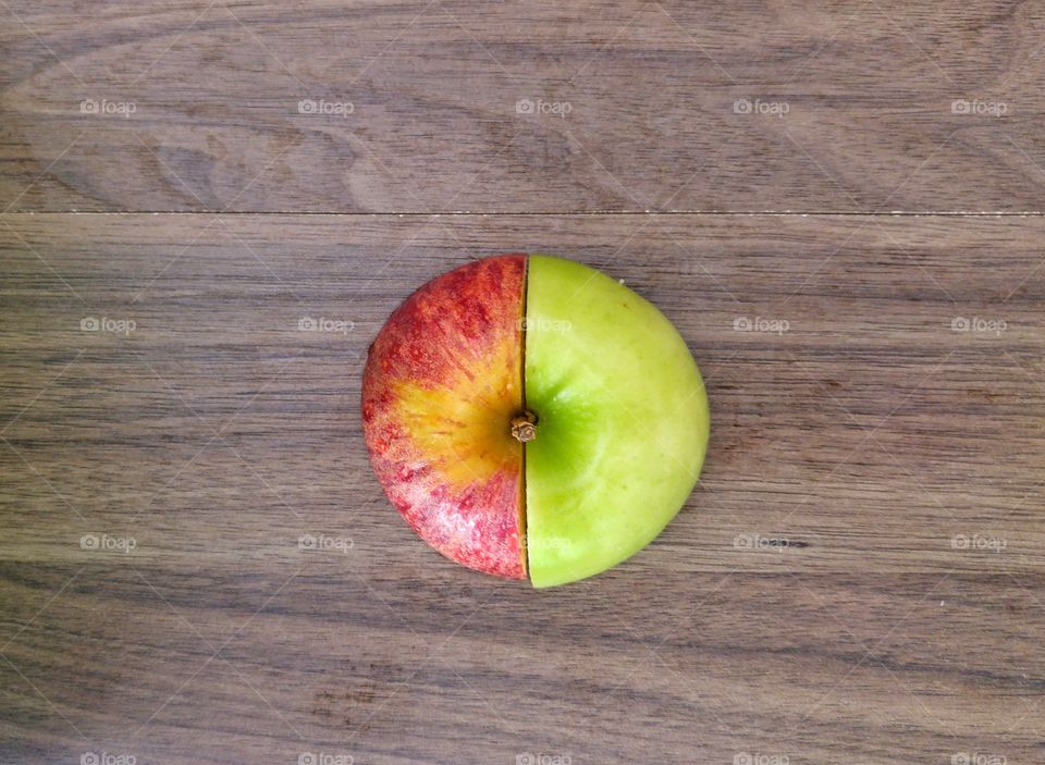 High angle view of halved apples